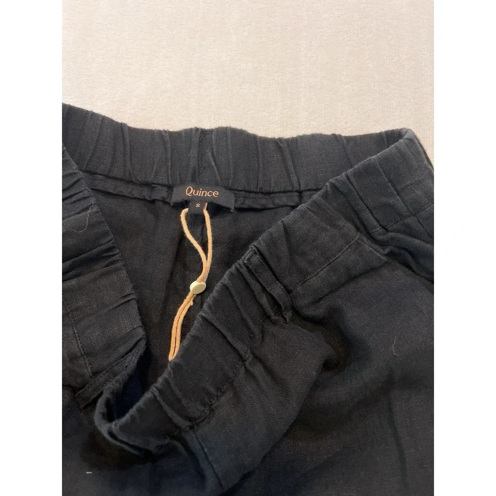 Quince 100% European Linen Pants S Black Wide Leg Chambray Coastal Quiet Luxury